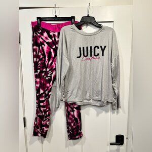 Juicy Couture Sleepwear Set Logo Long Sleeve Top & Tie Dye Sleep Pants Size XL